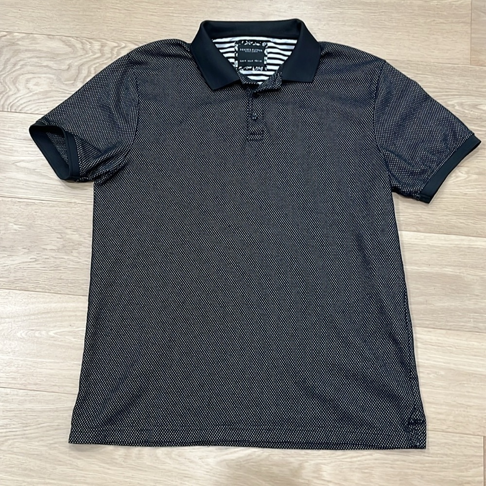 DENIM & FLOWER Ricky Singh Polo Shirt Black Micro White Dot Textured -M - Picture 2 of 10